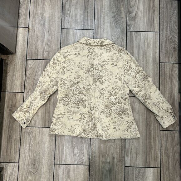 J Jill Womens Blazer Large Beige Floral Pockets Button Up Tapestry Church Office - Picture 6 of 12